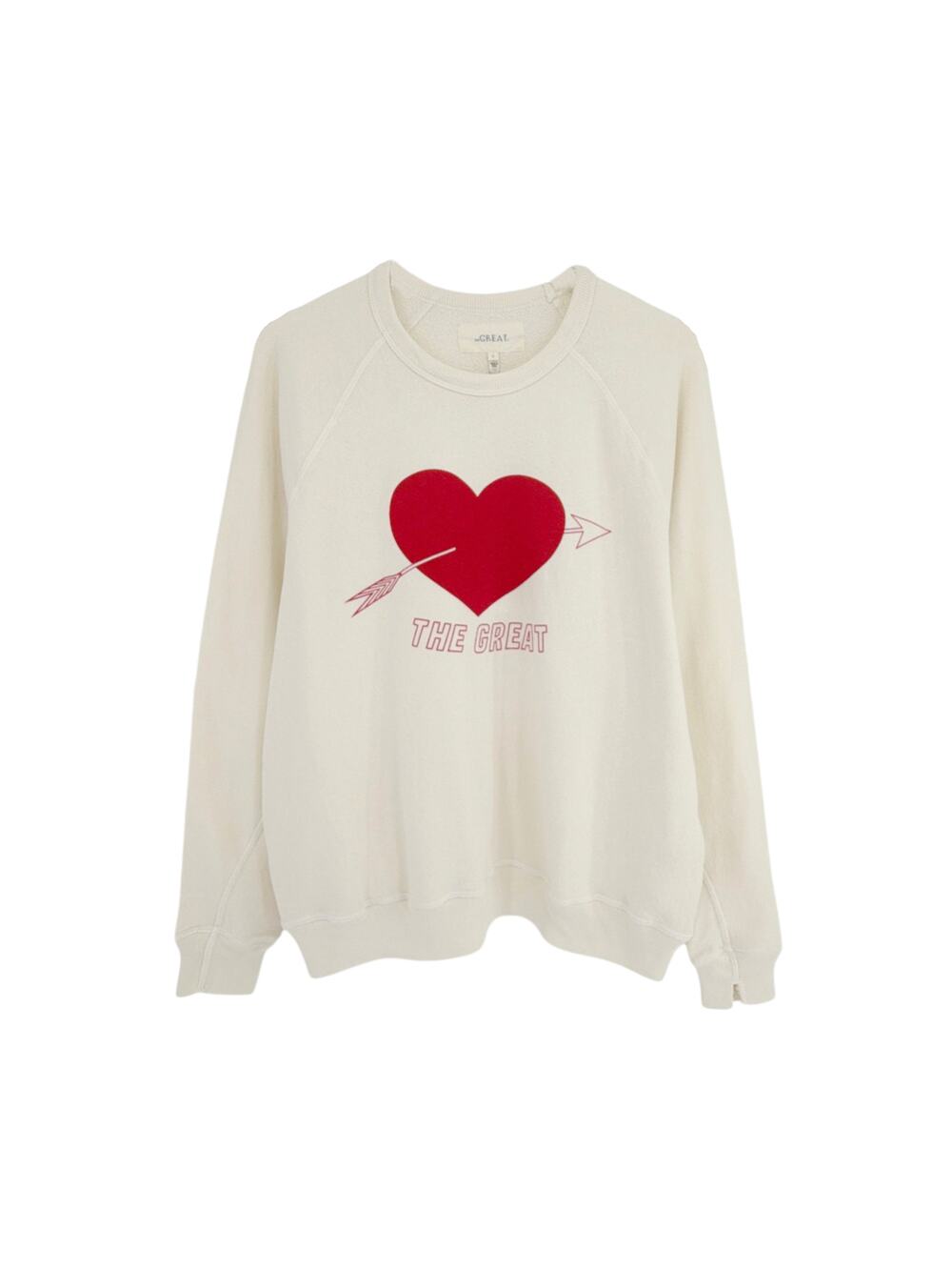 THE GREAT. The College Sweatshirt in Washed White with Red Heart Graphic 2|M
